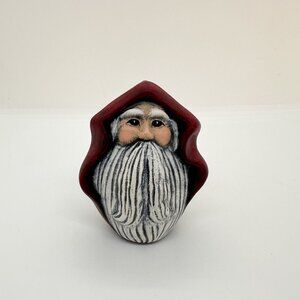 Vintage Handmade Ceramic Santa Head Wizard Folk Art Hood Walnut Ridge Christmas